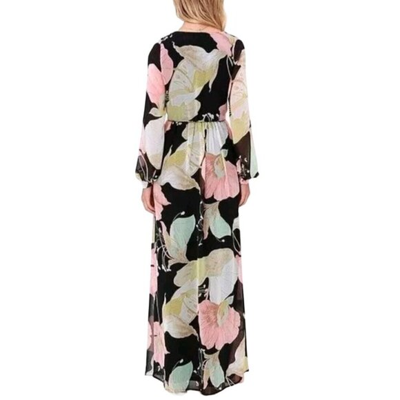Lulus Wondrous Water Lilies Maxi Dress With Long Sleeves & Floral Print Size S - Picture 7 of 13